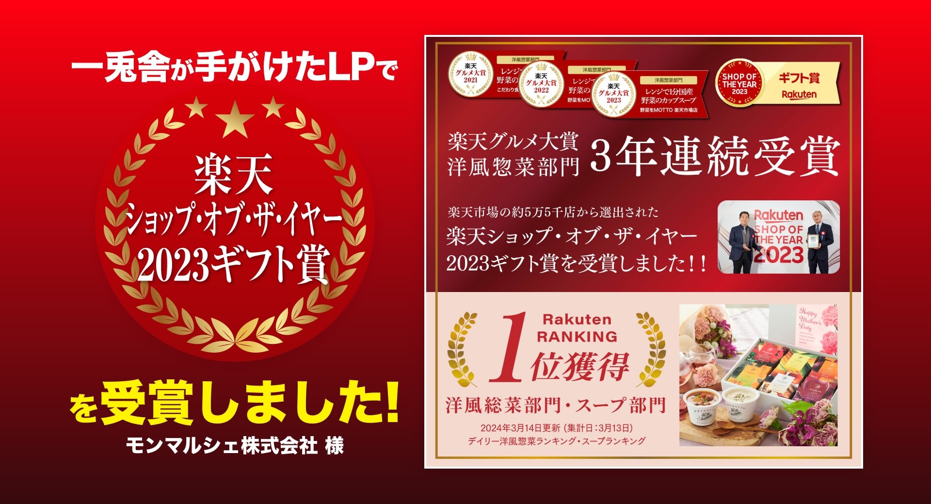 一兎舎が手がけたLPで楽天ショップ・オブ・ザ・イヤー2023ギフト賞を受賞しました！ マルシェ株式会社様